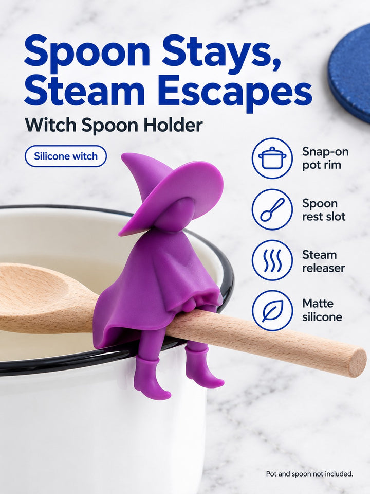 Witch Silicone Pot Lid Spoon Holder, Steam Releaser