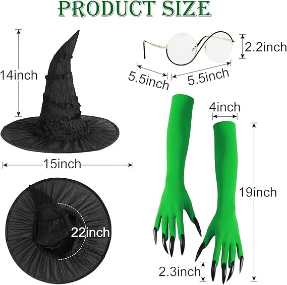 Witch Costume Accessories Set – Hat, Gloves & Glasses