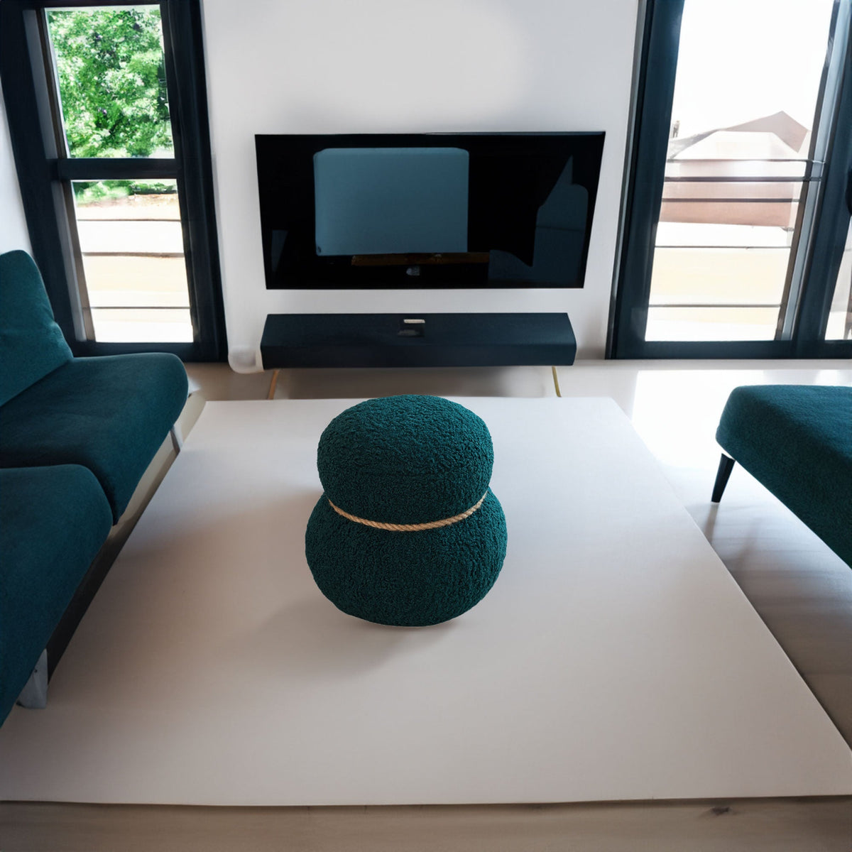 Dark Green Snowman Stool: Plush Boucle Accent Seat