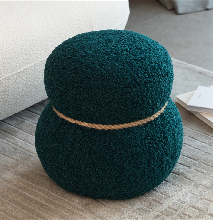 Dark Green Snowman Stool: Plush Boucle Accent Seat