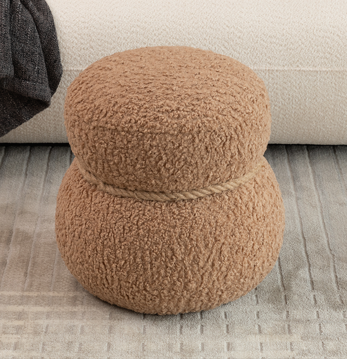Snowman Stool with Plush Boucle Cushion for Living Room