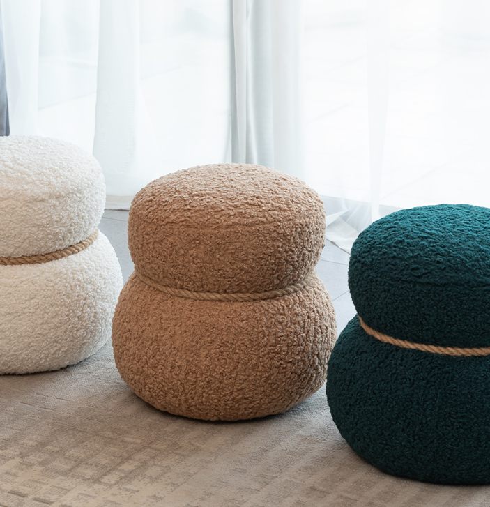 Snowman Stool with Plush Boucle Cushion for Living Room