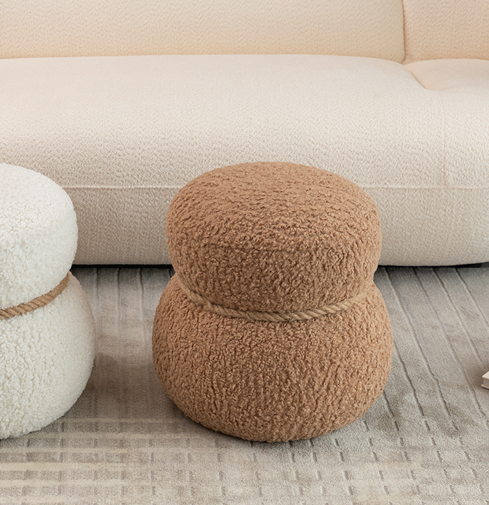 Snowman Stool with Plush Boucle Cushion for Living Room