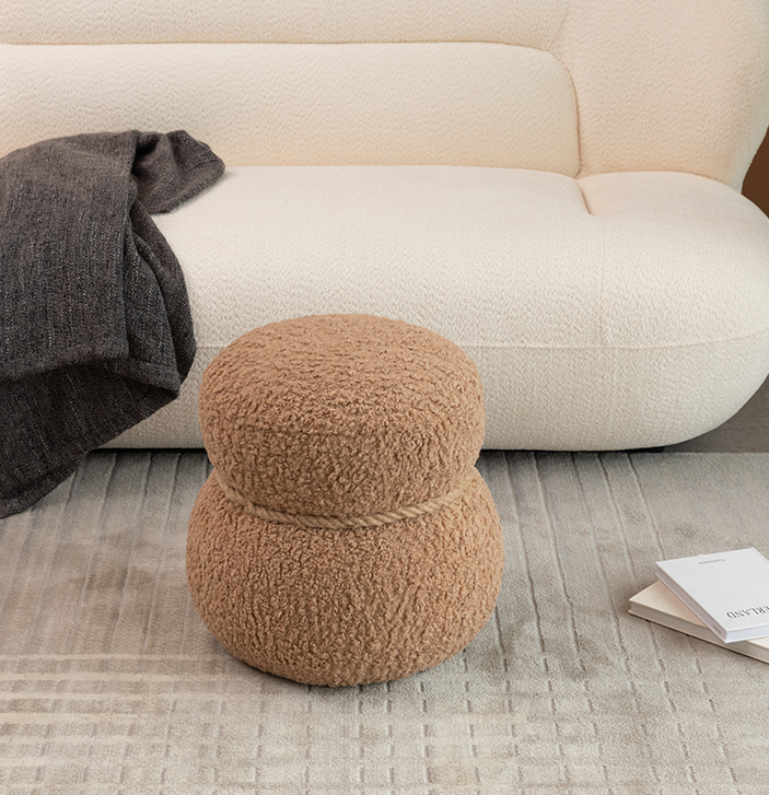 Snowman Stool with Plush Boucle Cushion for Living Room