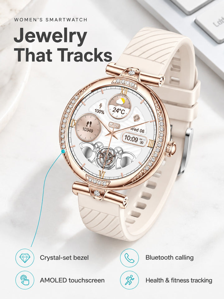 Women's Diamond-Style Smartwatch with Health Tracking