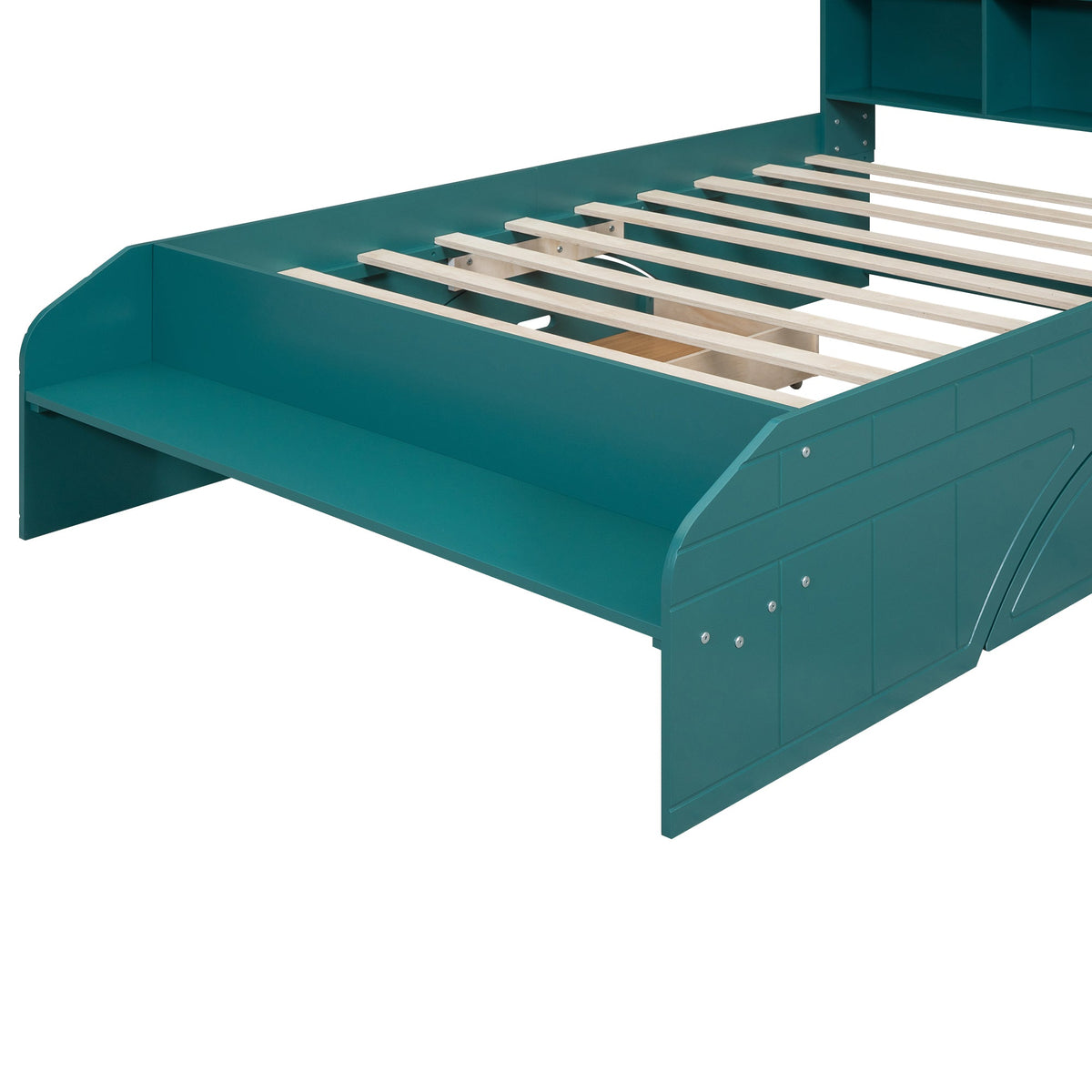 Full Size Platform Bed with Drawers & Bookshelf Headboard