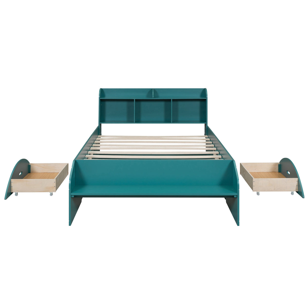 Full Size Platform Bed with Drawers & Bookshelf Headboard