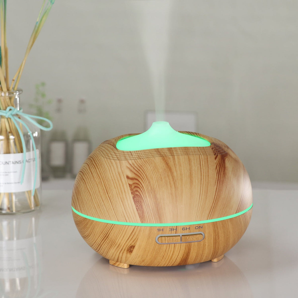 Wood Grain Aroma Diffuser with LED Light and Timed Mist