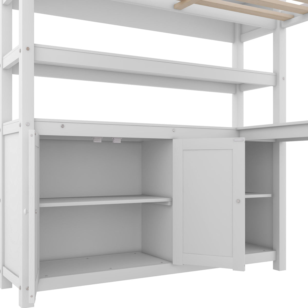 Full Size Kids Loft Bed with Desk, Wardrobe & Shelves