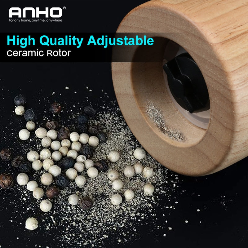 Wood Pepper Mill with Adjustable Ceramic Grinder Rotor