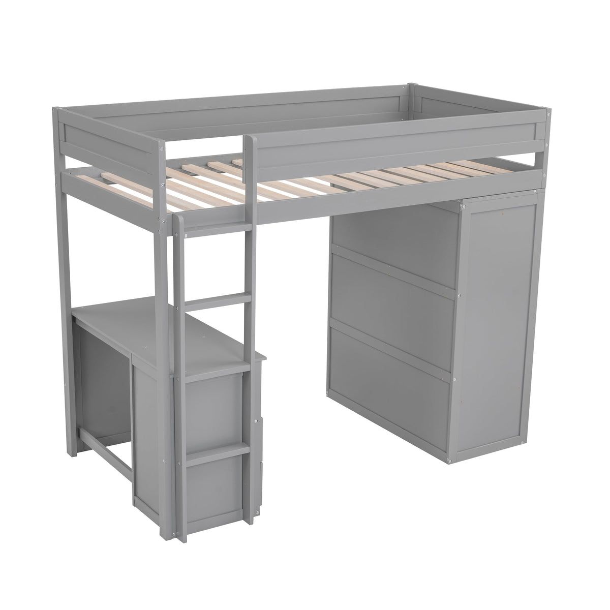 Twin Loft Bed with Desk and Wardrobe for Small Rooms