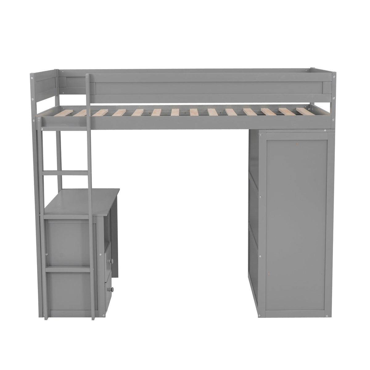 Twin Loft Bed with Desk and Wardrobe for Small Rooms
