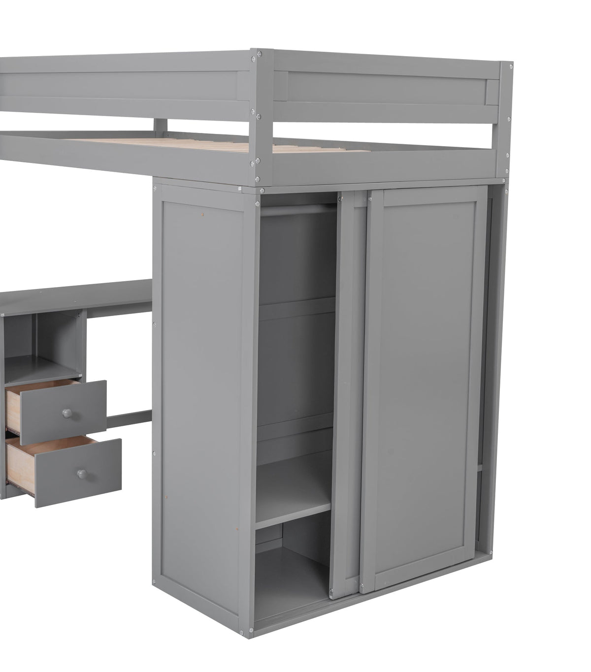 Twin Loft Bed with Desk and Wardrobe for Small Rooms