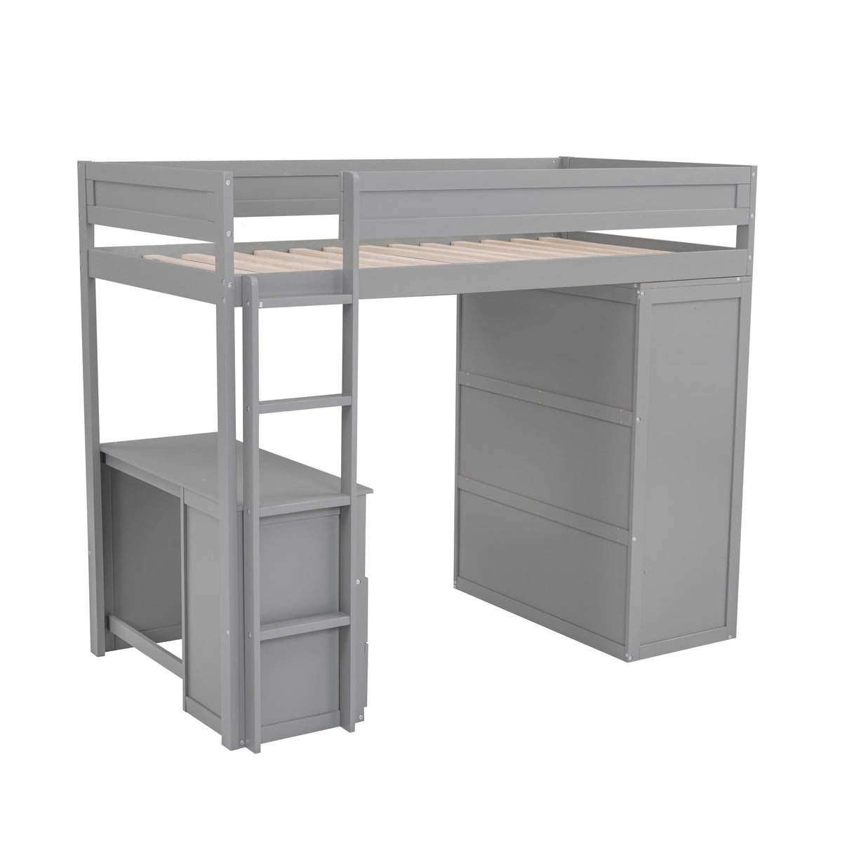 Twin Loft Bed with Desk and Wardrobe for Small Rooms