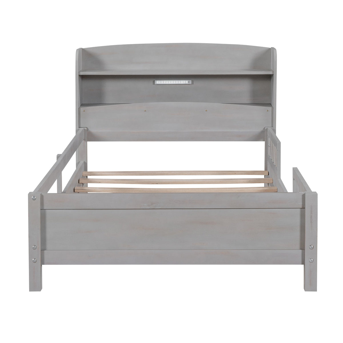 Twin Platform Bed for Kids with LED Headboard Shelf