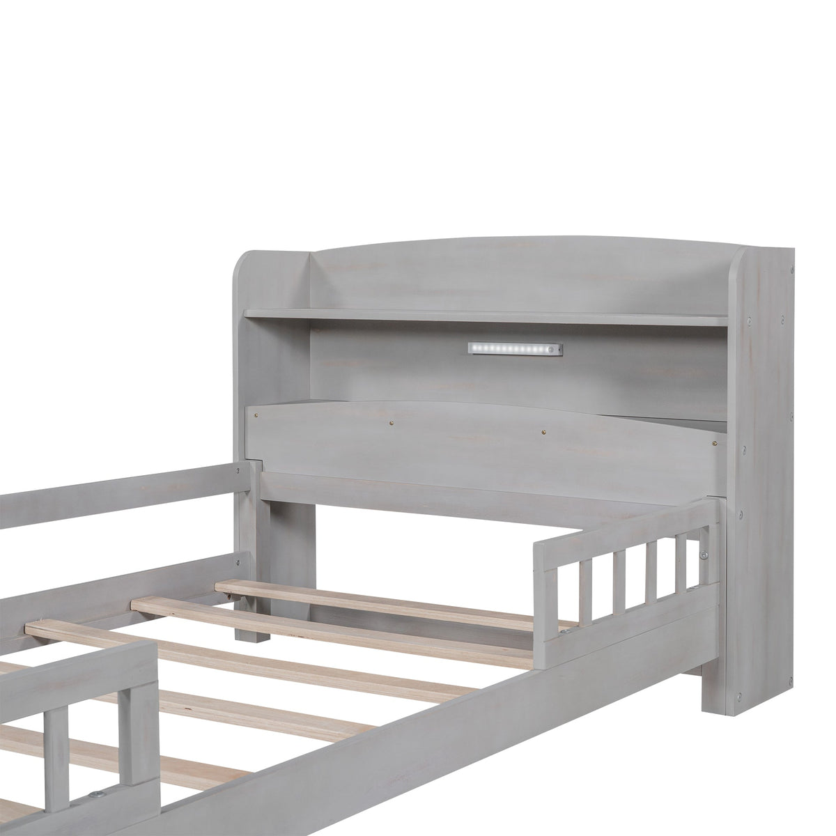 Twin Platform Bed for Kids with LED Headboard Shelf