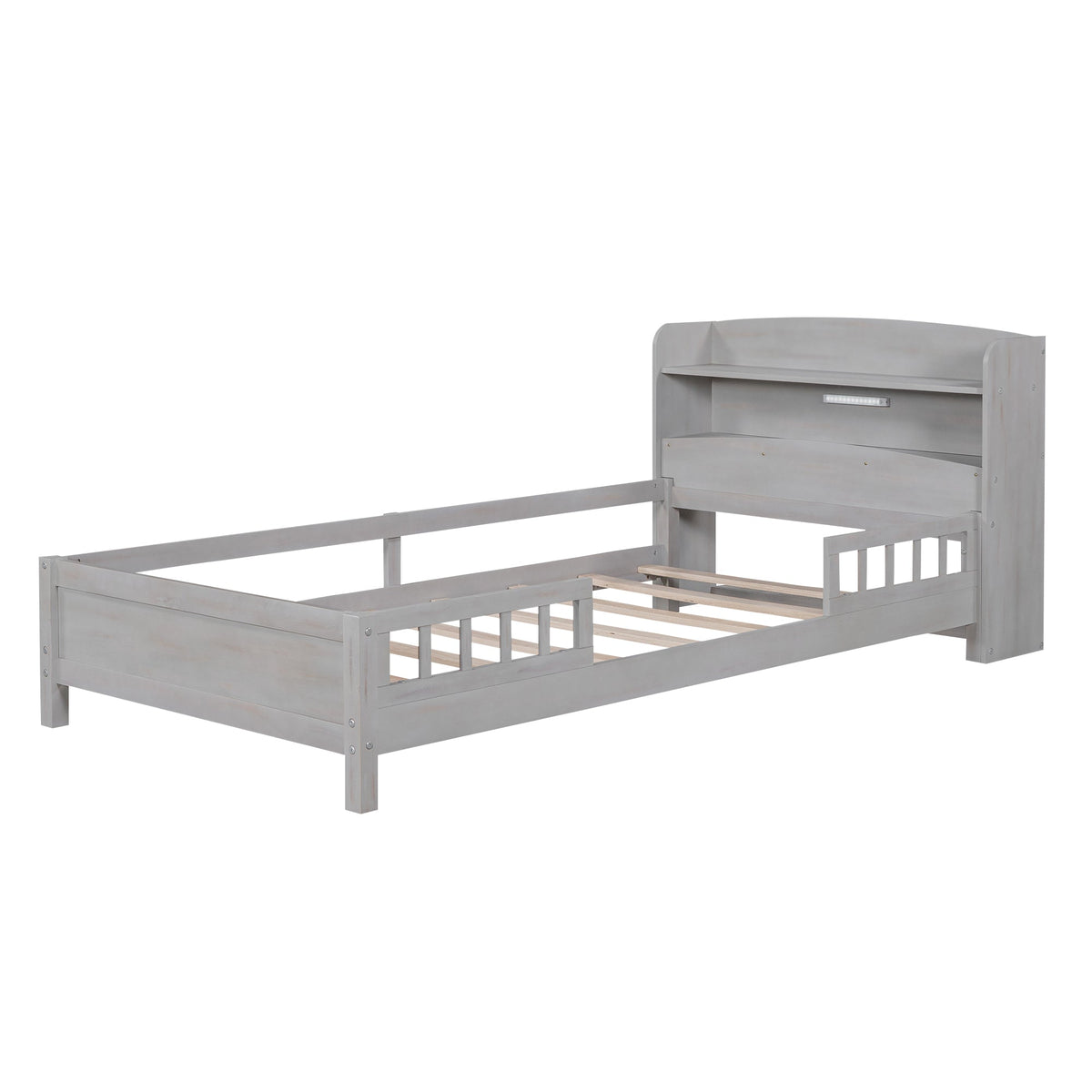 Twin Platform Bed for Kids with LED Headboard Shelf