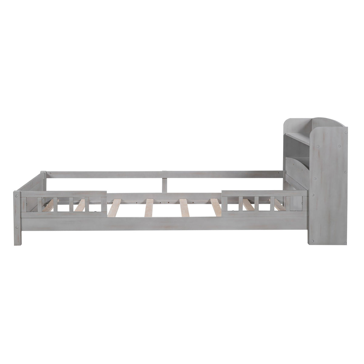 Twin Platform Bed for Kids with LED Headboard Shelf