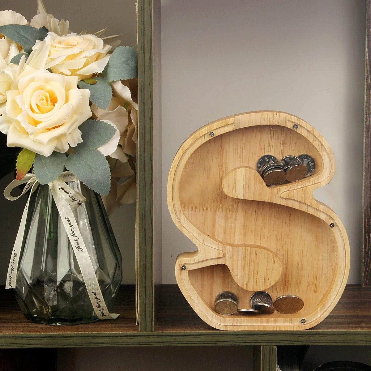 Wooden Letter Piggy Bank for Personalized Home Decor