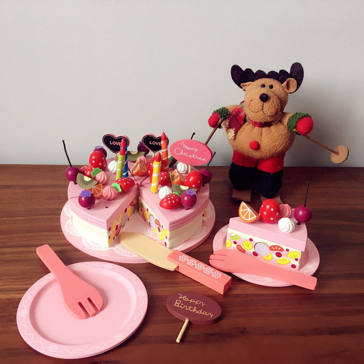 Wooden Pretend Birthday Cake Set for Imaginative Play