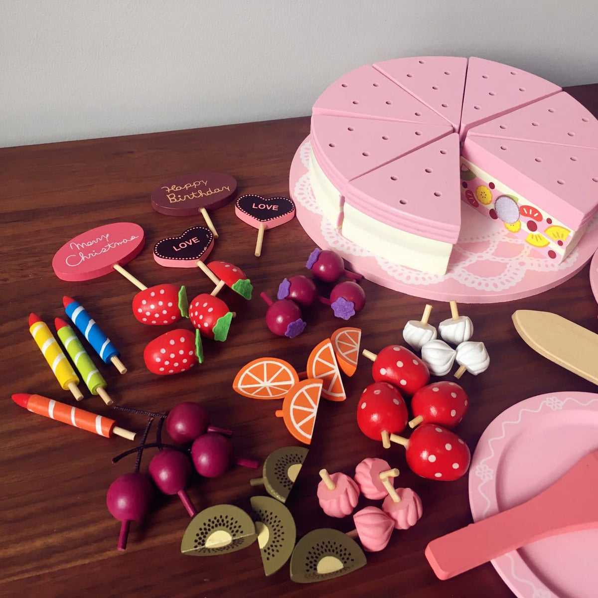 Wooden Pretend Birthday Cake Set for Imaginative Play