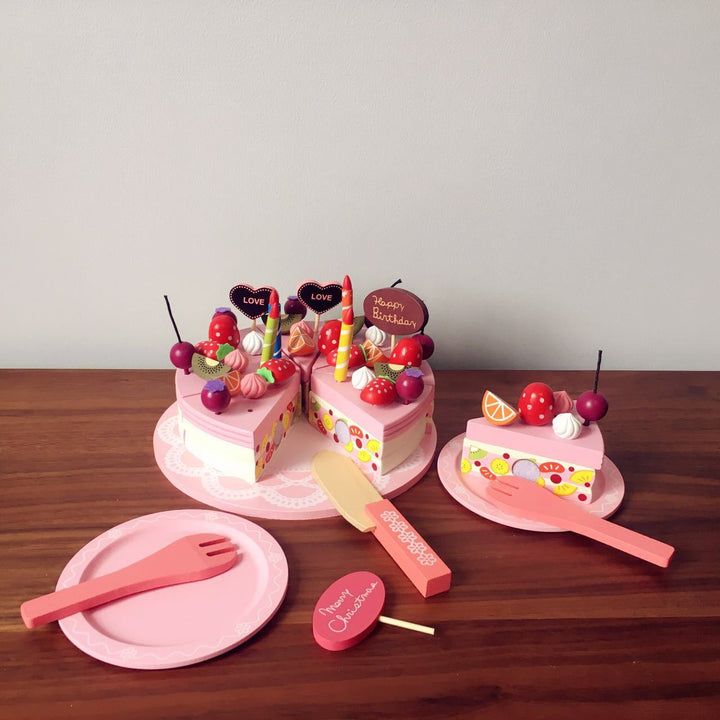 Wooden Pretend Birthday Cake Set for Imaginative Play