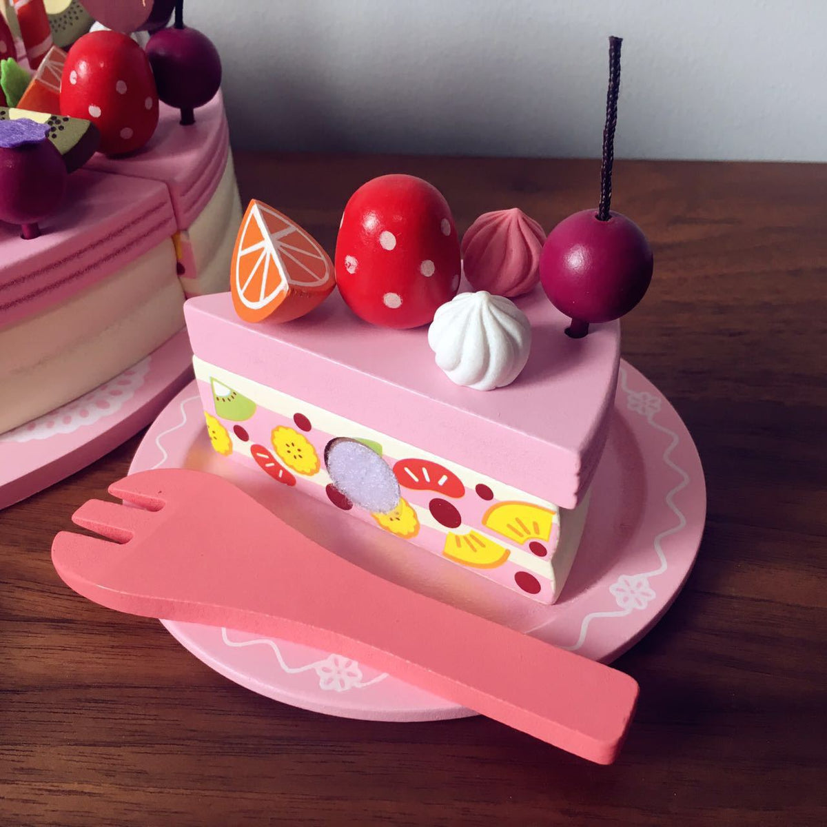 Wooden Pretend Birthday Cake Set for Imaginative Play