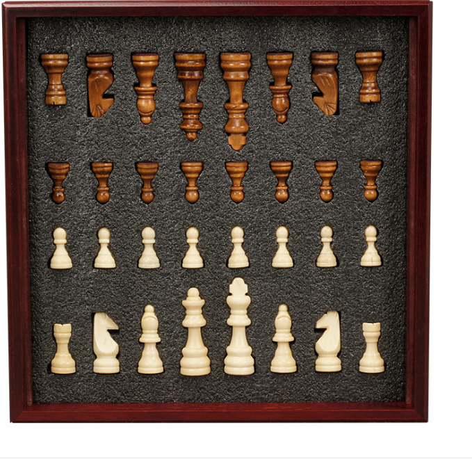 Wooden Chess Set with Felt-Lined Storage Board for Play