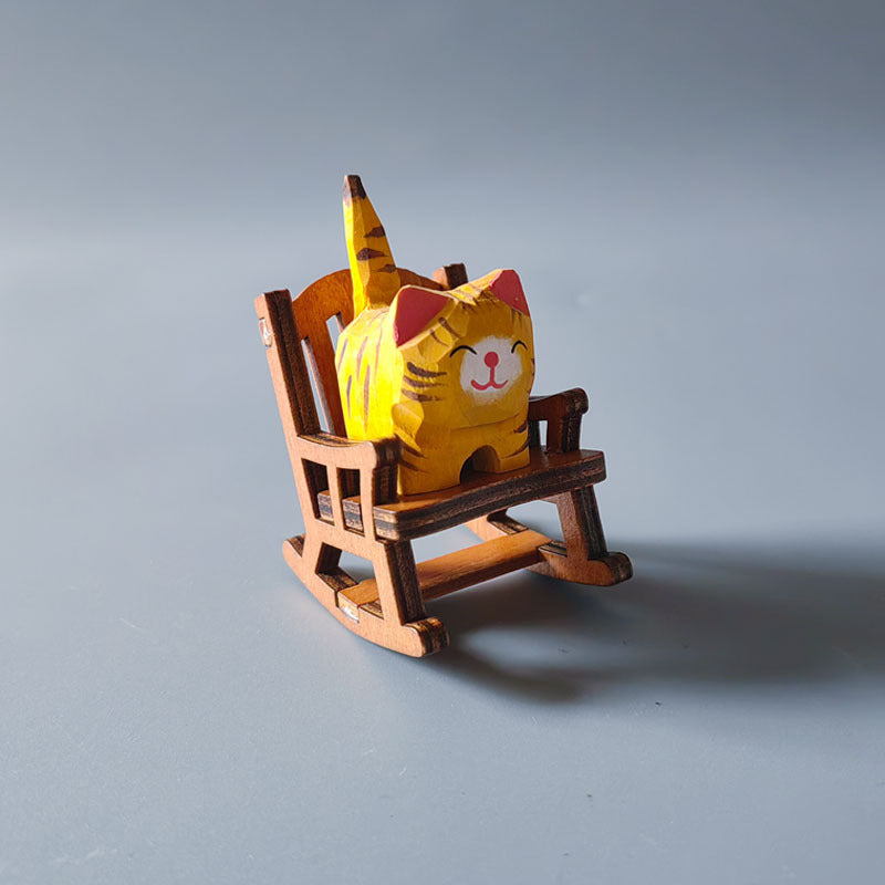 Wooden Animal Ornament with Mini Rocking Chair Decor