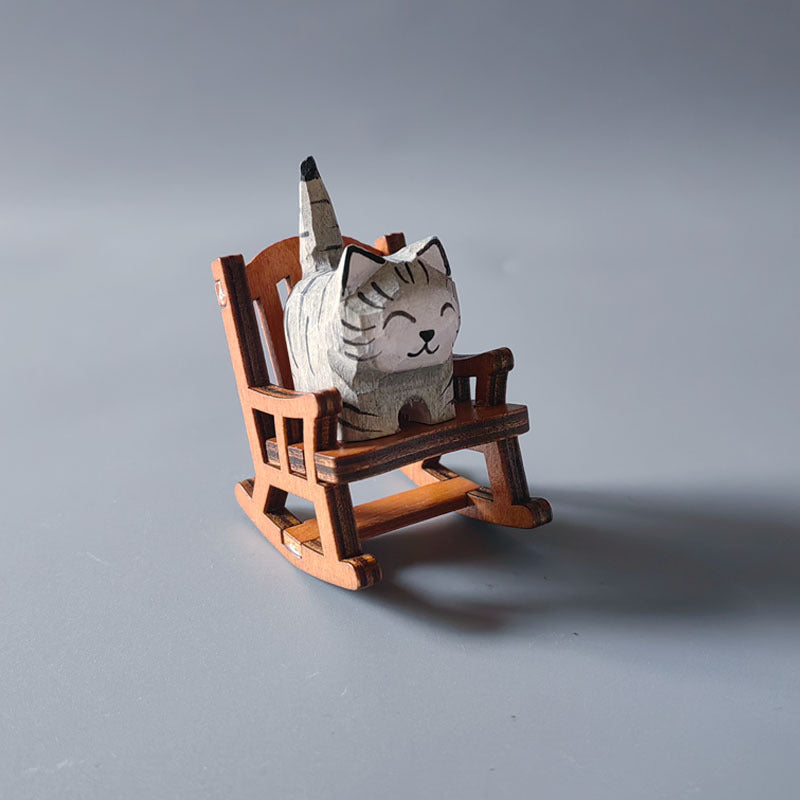 Wooden Animal Ornament with Mini Rocking Chair Decor