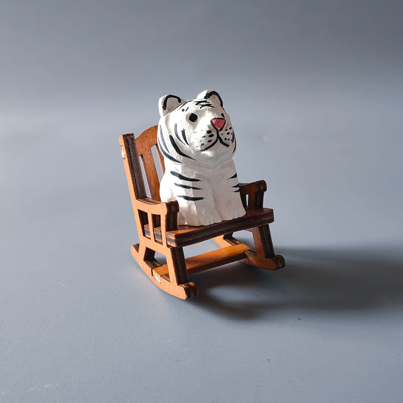 Wooden Animal Ornament with Mini Rocking Chair Decor