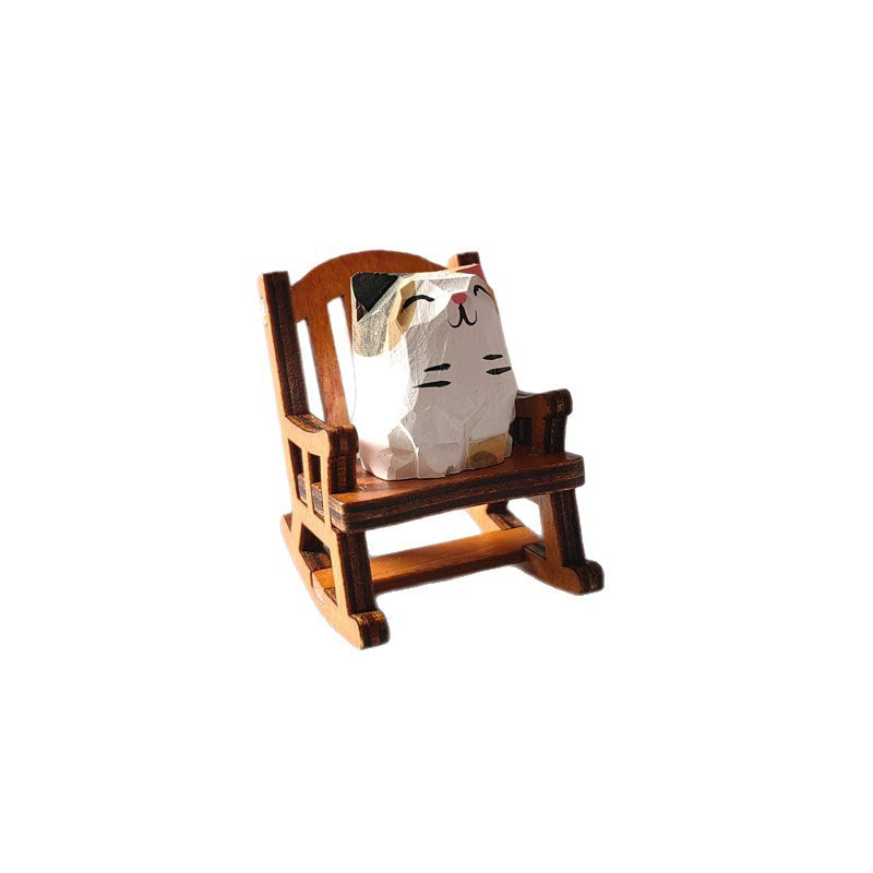 Wooden Animal Ornament with Mini Rocking Chair Decor