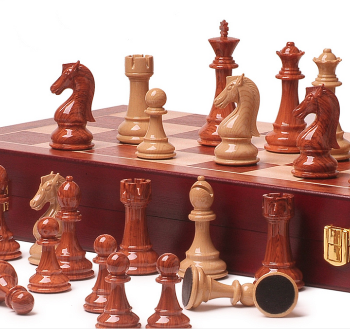 Wooden Chess Set With Folding Travel Board for Home