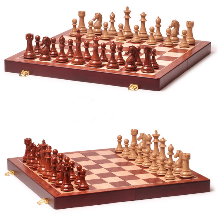 Wooden Chess Set With Folding Travel Board for Home