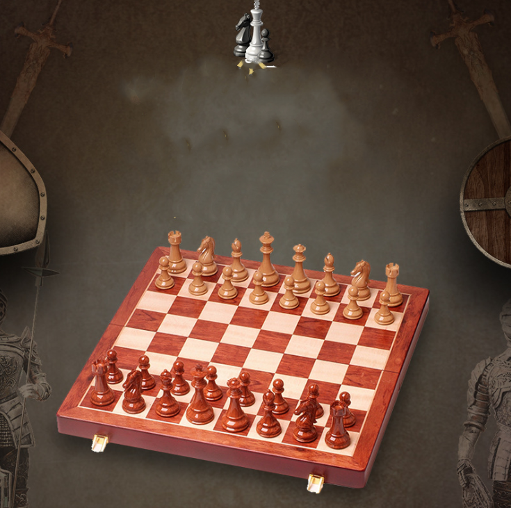 Wooden Chess Set With Folding Travel Board for Home