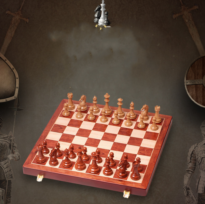 Wooden Chess Set With Folding Travel Board for Home