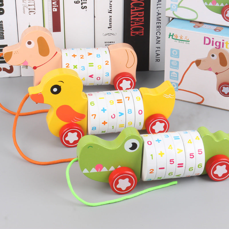 Wooden Pull-Along Animal Toys for Learning Numbers