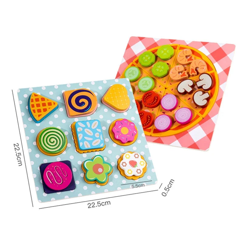 Wooden Pizza & Cookie Puzzle Set for Screen-Free Play