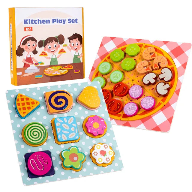 Wooden Pizza & Cookie Puzzle Set for Screen-Free Play
