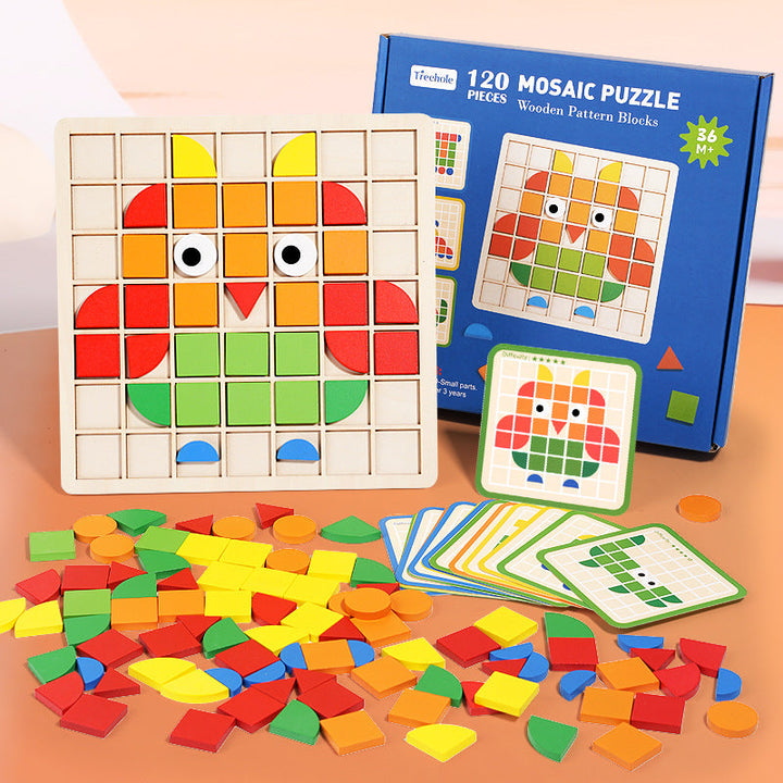 120-Piece Wooden Mosaic Puzzle for Creative Learning