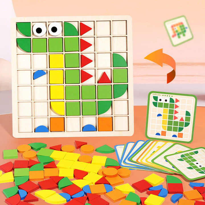 120-Piece Wooden Mosaic Puzzle for Creative Learning