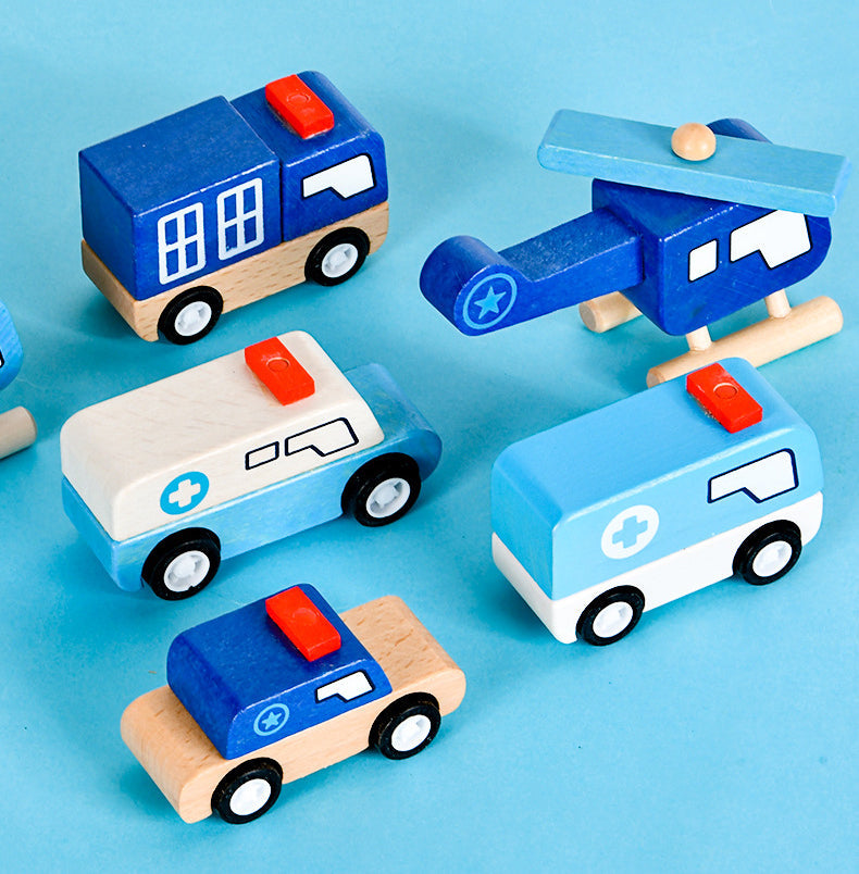 Wooden Vehicle Toy Set for Screen-Free Pretend Play