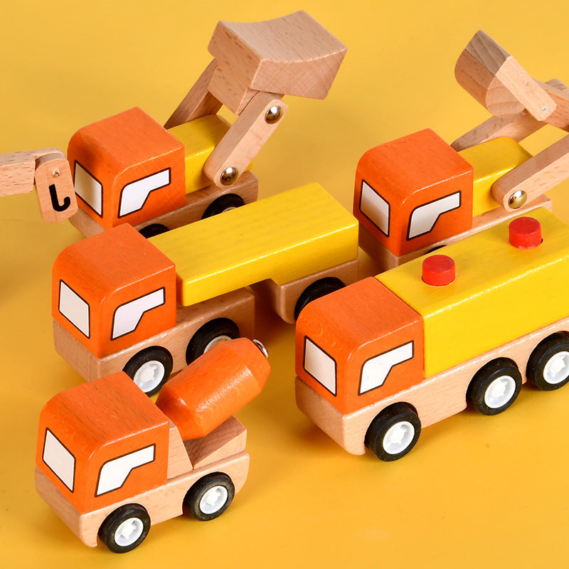 Wooden Vehicle Toy Set for Screen-Free Pretend Play