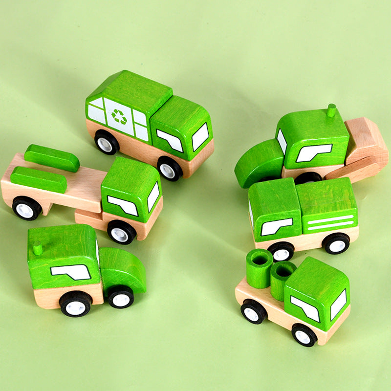 Wooden Vehicle Toy Set for Screen-Free Pretend Play