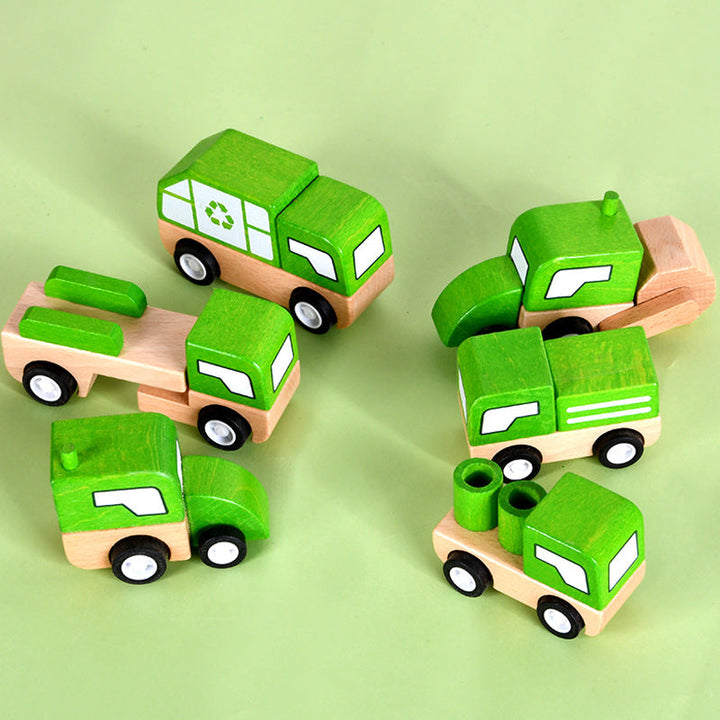 Wooden Vehicle Toy Set for Screen-Free Pretend Play