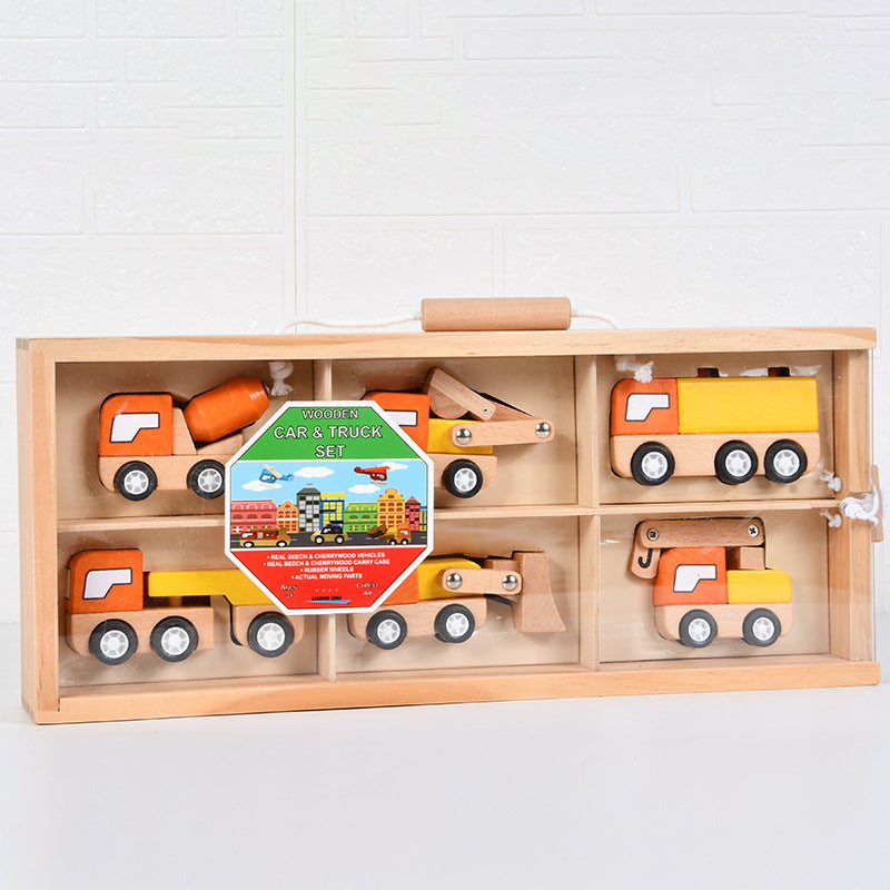Wooden Vehicle Toy Set for Screen-Free Pretend Play