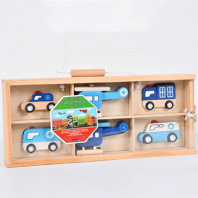 Wooden Vehicle Toy Set for Screen-Free Pretend Play