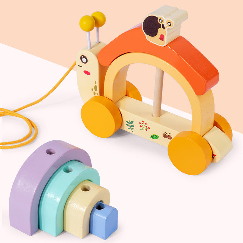 Wooden Rainbow Pull-Along Toy for Color Matching