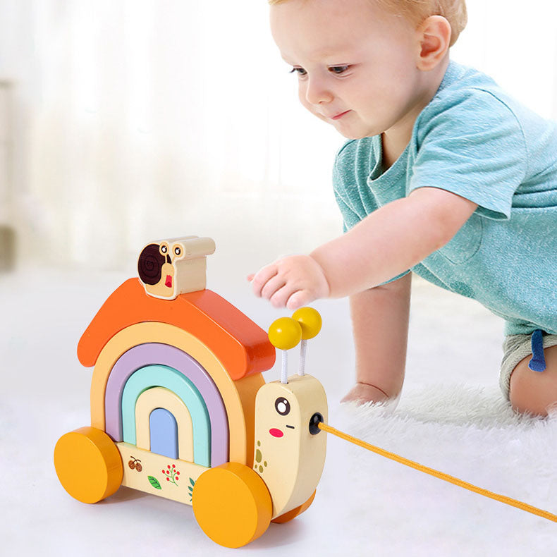 Wooden Rainbow Pull-Along Toy for Color Matching