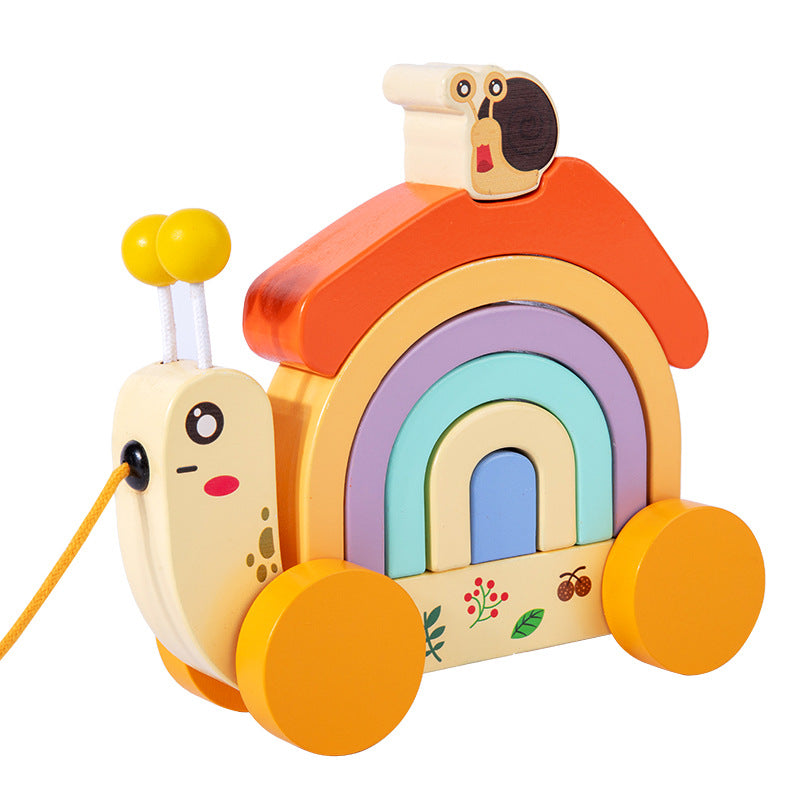 Wooden Rainbow Pull-Along Toy for Color Matching